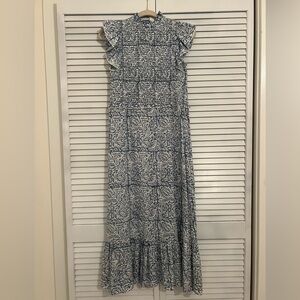 Anna Cate Blue and White Smocked Midi Dress